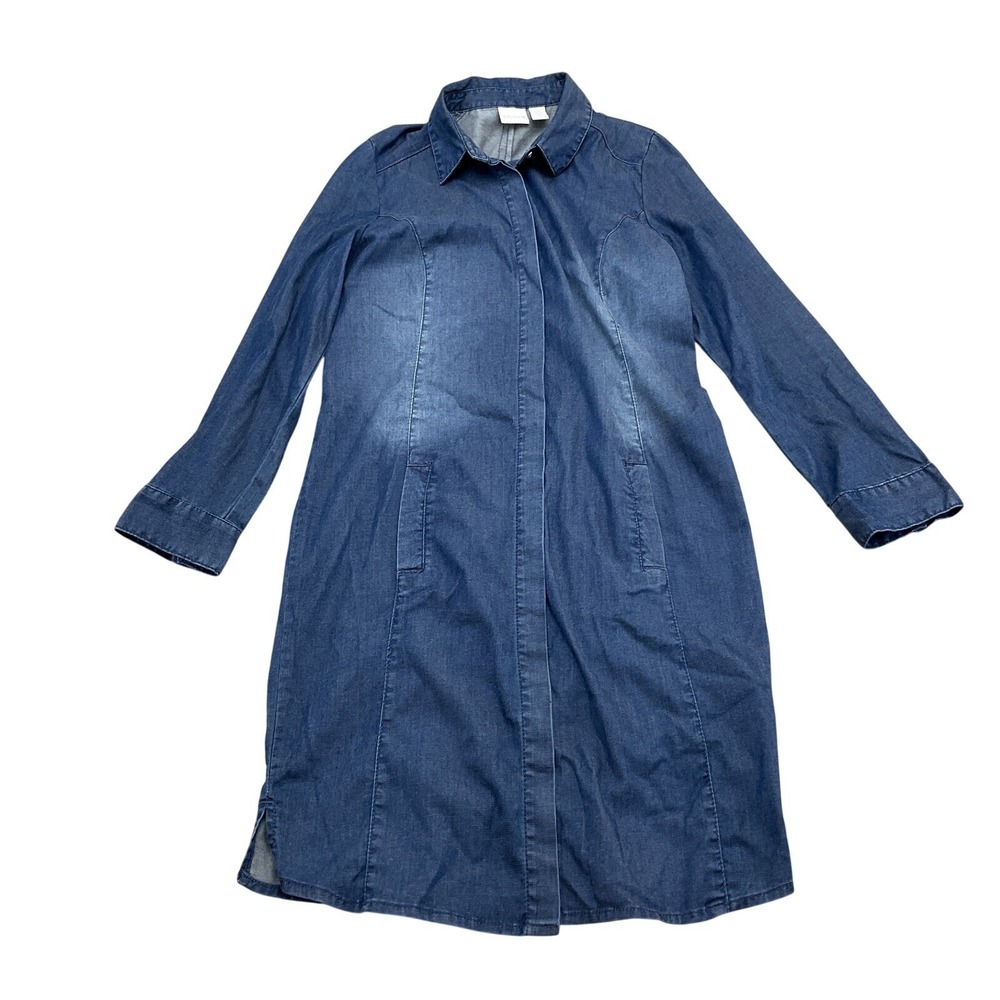 Chicos Dress Womens Small/4 Blue Chambray Shirt Midi Preppy Modest Streetwear